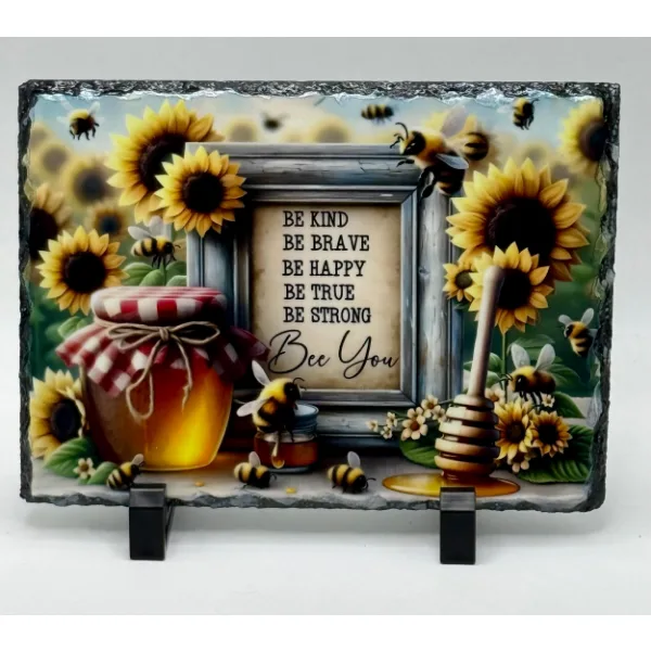 A sunflower-framed slate piece by Misty Morning Creations